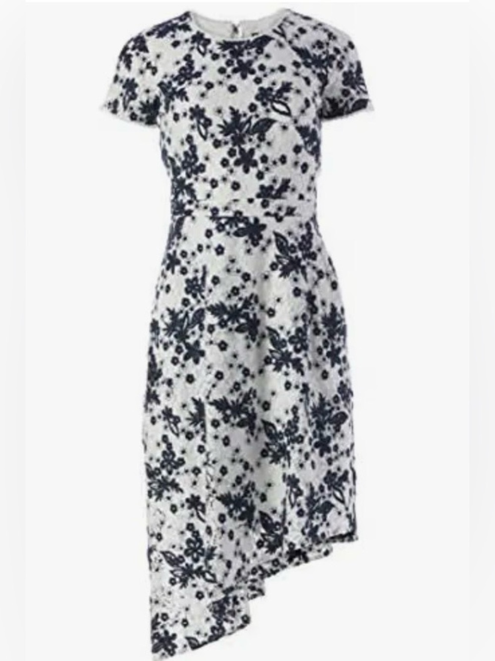 Karl Lagerfeld Paris Asymmetrical hem dress in white and marine size 10